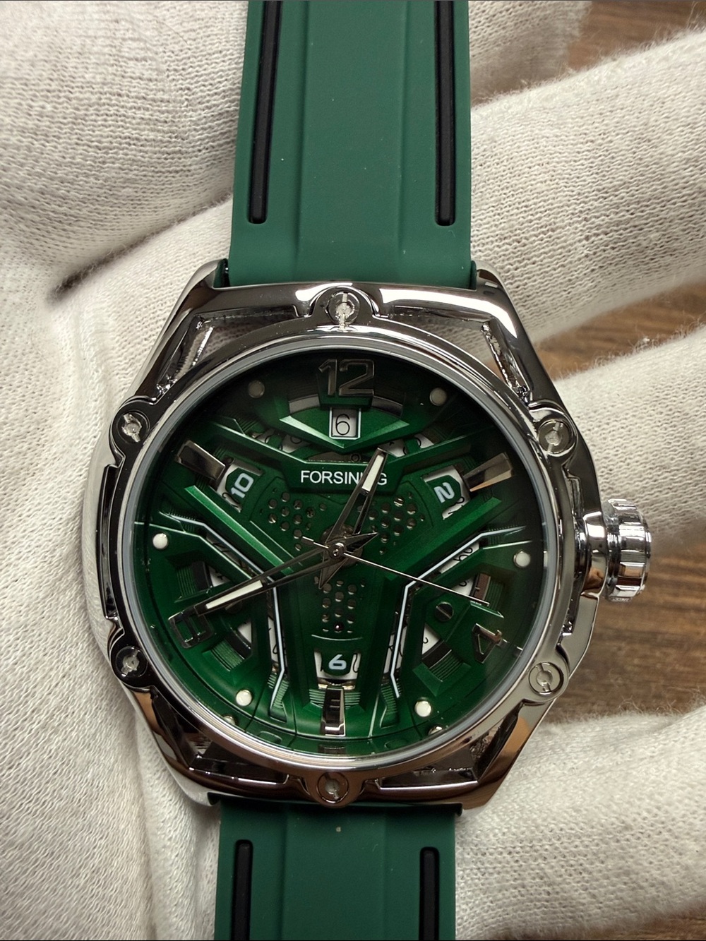 Men's Green Sport Watch with Green Silicone Strap